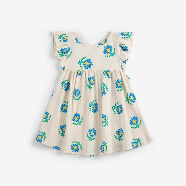 Pixel Flowers all over ruffled dress
