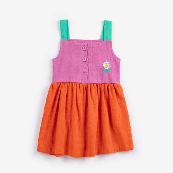 Pixel Daisy color block woven dress