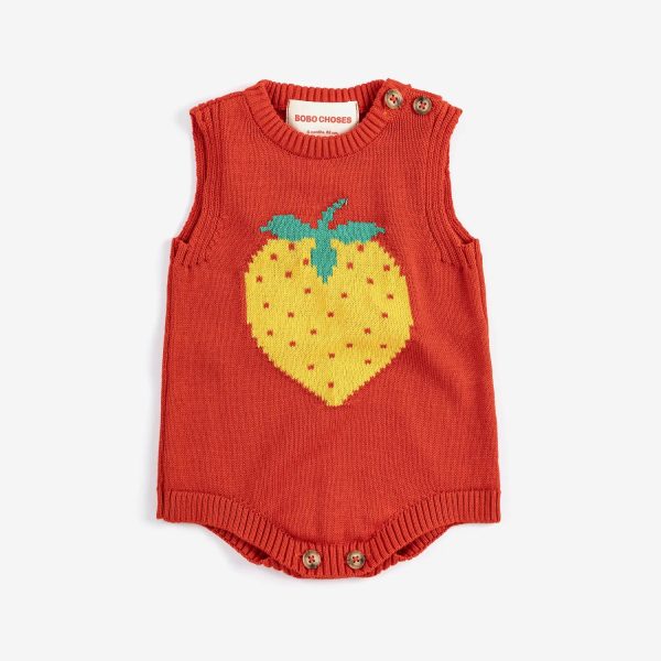 Pixel Strawberry knitted romper