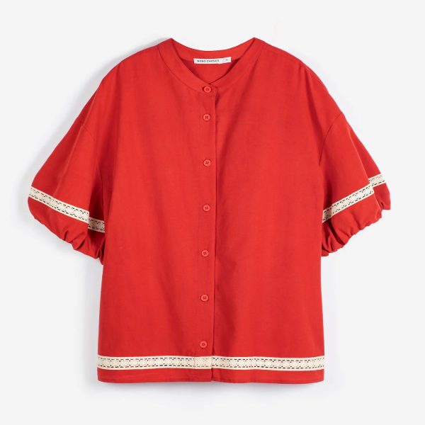 Contrast-trim puff sleeve shirt