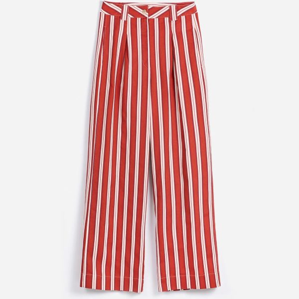 Striped twill wide leg pants