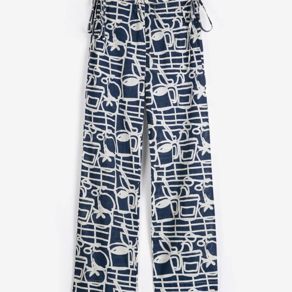 Cookery festival pattern wide-leg trousers