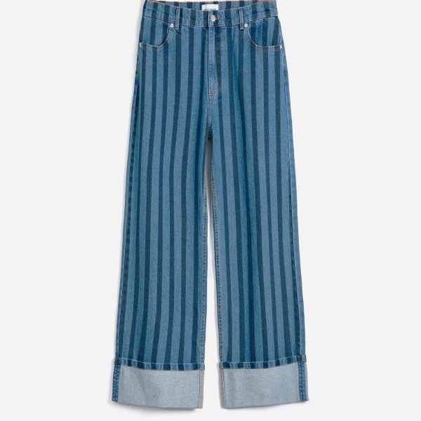 Striped wide-leg denim pants