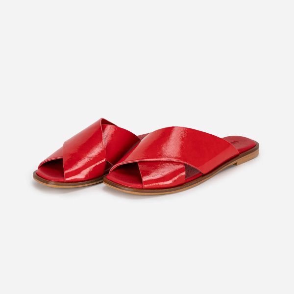 Red patent-leather cross sandal